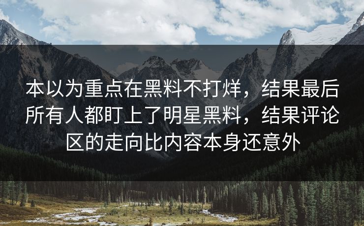 本以为重点在黑料不打烊,结果最后所有人都盯上了明星黑料,结果评论区的走向比内容本身还意外 本以为重点在黑料不打烊,结果最后所有人都盯上了明星黑料,结果评论区的走向比内容本身还意外
