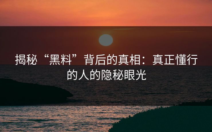 揭秘“黑料”背后的真相:真正懂行的人的隐秘眼光